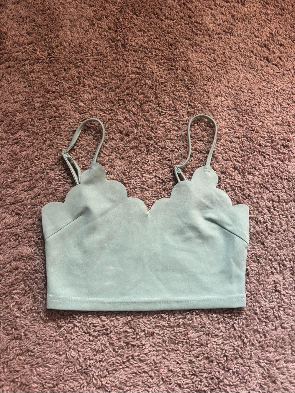 🌸 4 for $10 🌸 Scallop Edge Spaghetti Strap Crop Top - Light Sage